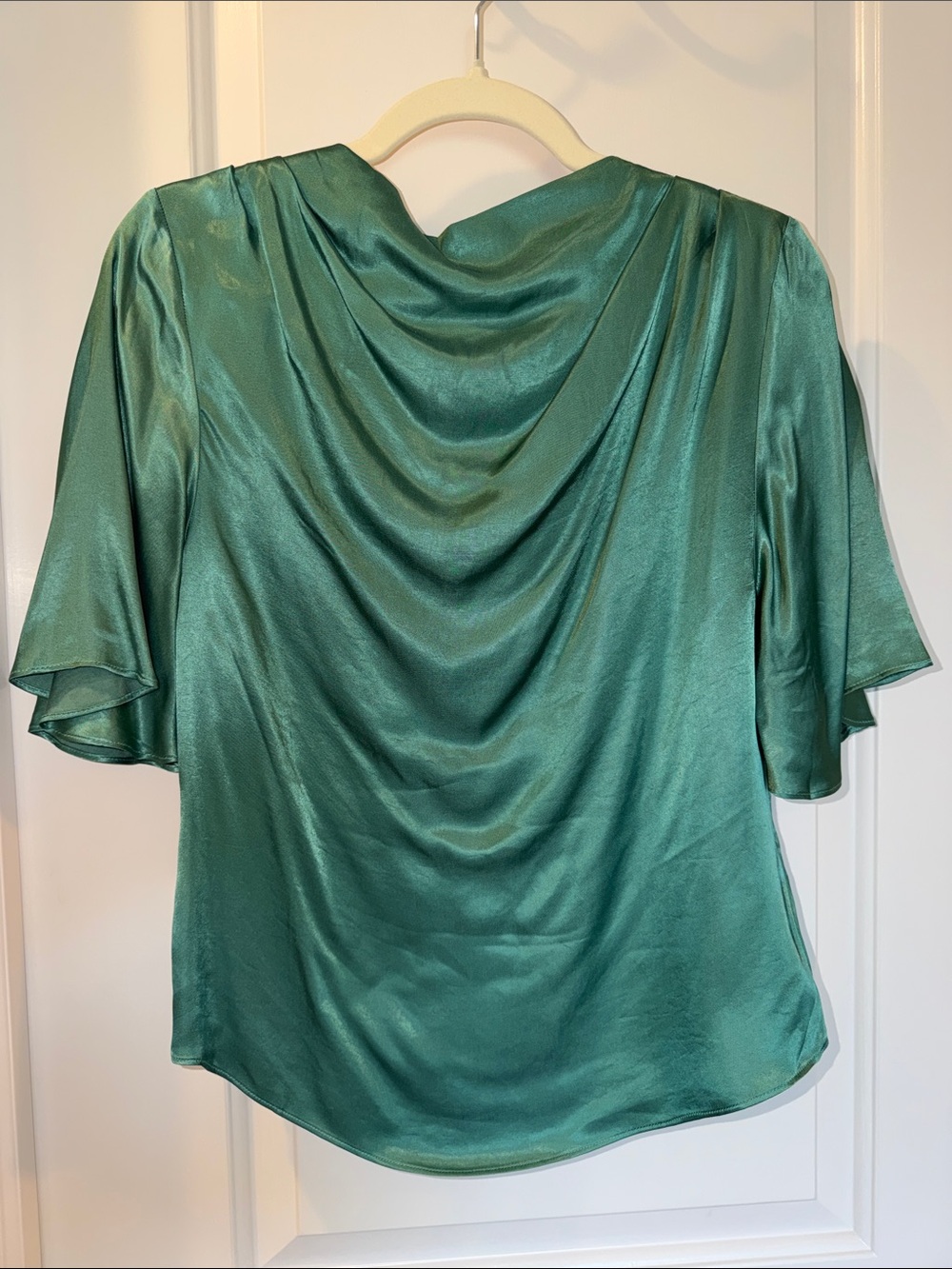 Satin Drape Blouse - Emerald Green - women size small